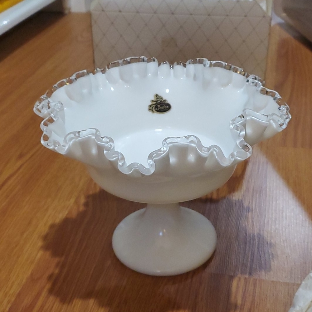 Vintage Fenton Ruffled Pedestal Candy Dish